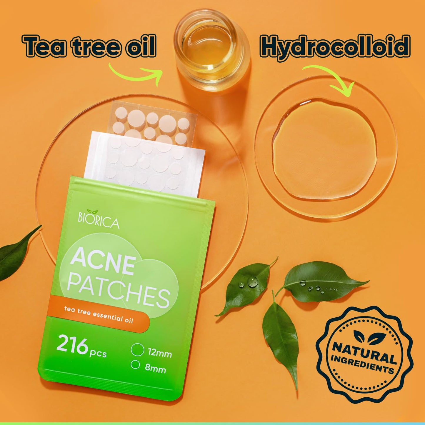 Pimple Patches for Face with Tea Tree Oil 216 pcs. Hydrocolloid Acne Pimple Patches. Blemish Patches, Acne Dots, Pimple Stickers, Acne Patch and Pimple Patch