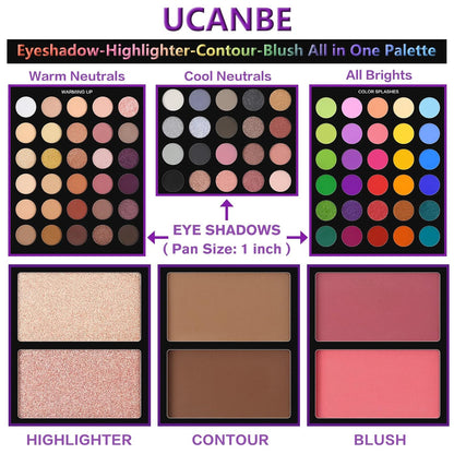 Eyeshadow Palette with 15Pcs Brushes Makeup Set, Pigmented 86 Colors Make Up Sets Valentine's Day Gift, Matte Shimmer Glitter Eye Shadow Pallet Highlighter Contour Blush Powder Brush Beauty Kit